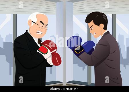 Un vecteur illustration de deux hommes d'affaires dans les complets face off avec des gants de boxe pour le concept d'entreprise Illustration de Vecteur