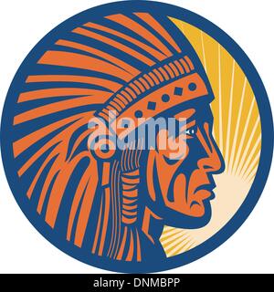 Illustration d'un Native American Indian chief warrior side view Illustration de Vecteur