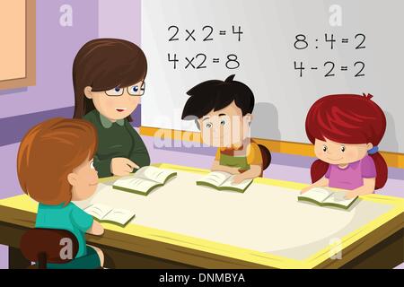 Un vecteur illustration d'enfants qui étudient les maths en classe avec l'enseignant Illustration de Vecteur