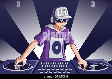 Un vecteur illustration de la musique d'un DJ au travail Illustration de Vecteur