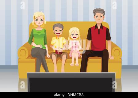 Un vecteur illustration d'une famille à regarder des films/télévision à la maison Illustration de Vecteur