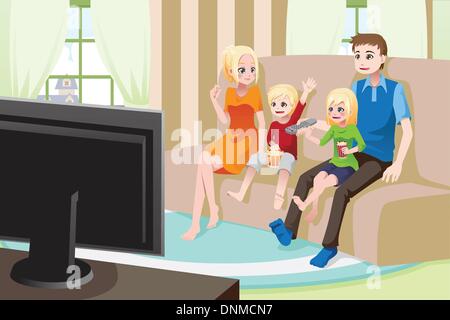 Un vecteur illustration d'une famille à regarder des films/télévision à la maison Illustration de Vecteur