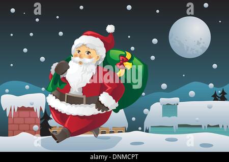 Un vecteur illustration de l'exécution du Père Noël cadeaux de Noël Illustration de Vecteur