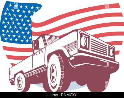 Design graphique illustration d'une camionnette avec américain stars and stripes flag isolé sur blanc vu de l'angle faible n Illustration de Vecteur