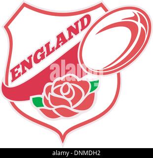 Illustration d'une rose anglaise rouge à l'intérieur protection avec ballon de rugby de prendre l'avion et les mots 'Angleterre' Illustration de Vecteur