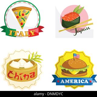 Un vecteur illustration de la nourriture gastronomique internationale icons Illustration de Vecteur