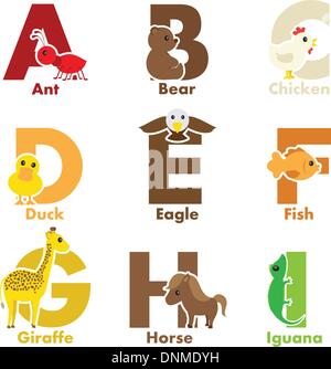 Un vecteur illustration d'animaux de l'alphabet de A à J Illustration de Vecteur