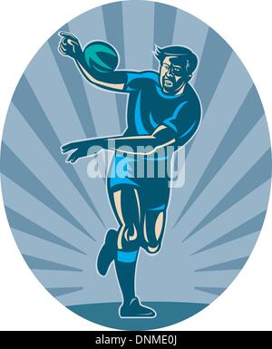 Illustration d'un joueur de Rugby d'exécution avec ballon et passant Illustration de Vecteur