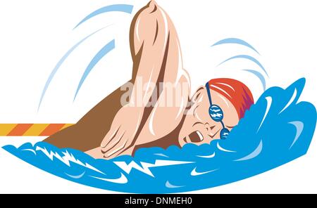 Illustration d'une natation nageur fait en style rétro. Illustration de Vecteur