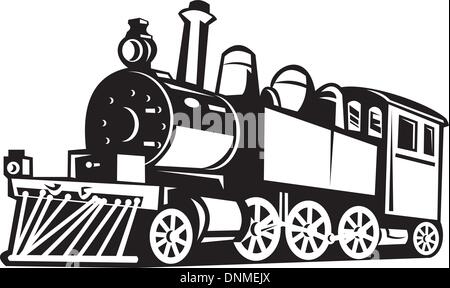Illustration d'un train à vapeur d'époque en noir et blanc Illustration de Vecteur