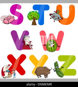 Cartoon Illustration de Funny les lettres en ordre alphabétique avec des objets pour la langue et le vocabulaire de l'éducation pour les enfants de S à Illustration de Vecteur