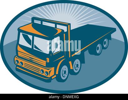 Illustration d'un camion à plateau vue à partir d'un angle élevé situé à l'intérieur d'une ellipse Illustration de Vecteur