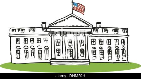 Illustration de l'USA Maison Blanche fait en style retro isolé sur un fond blanc. Illustration de Vecteur