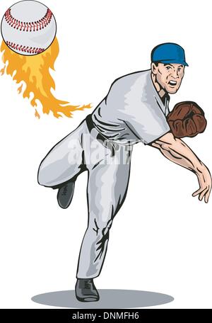 Illustration d'un joueur de baseball américain outfilelder throwing ball isolé sur fond blanc. Illustration de Vecteur