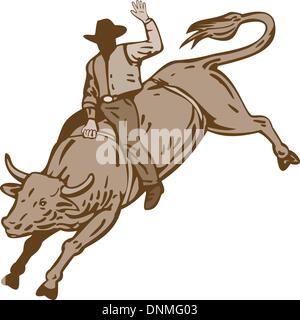 Illustration de rodeo cowboy cheval bucking bull isolé sur fond blanc. Illustration de Vecteur