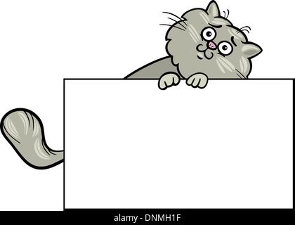 Cartoon Illustration de Funny Fluffy Cat avec carte blanche ou le conseil d'accueil ou de design de carte d'affaire Isolated Illustration de Vecteur