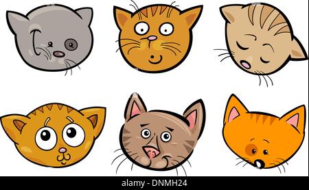 Cartoon Illustration des différents types de têtes de chats ou Chatons heureux ensemble Collection Illustration de Vecteur