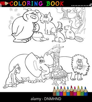 Livre de coloriage ou une page de bande dessinée de vulgarisation de Funny Safari Sauvage et les animaux pour les enfants Illustration de Vecteur