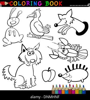 Livre de coloriage ou une page de bande dessinée de vulgarisation de Funny Wild et animaux de la forêt pour les enfants Illustration de Vecteur