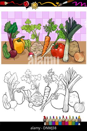 Livre de coloriage ou une page de bande dessinée de vulgarisation de légumes Groupe Objet alimentaire pour les enfants de l'Éducation Illustration de Vecteur