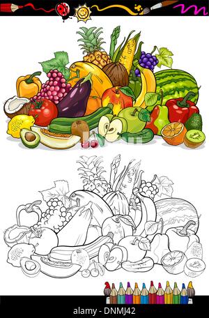 Livre de coloriage ou une page de bande dessinée de vulgarisation de fruits et légumes grand groupe alimentaire pour l'éducation des enfants Illustration de Vecteur