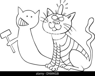 Illustration du chat et son ombre malveillante pour Coloring Book Illustration de Vecteur