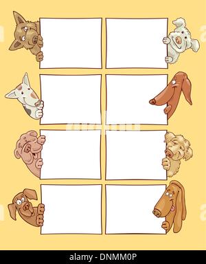 Cartoon illustration de différents chiens heureux drôle avec cartes de souhaits Illustration de Vecteur