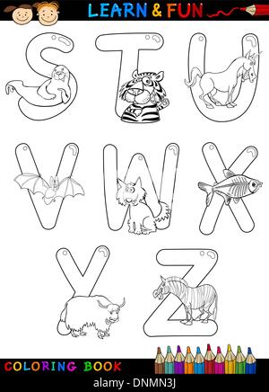 Livre de coloriage Alphabet dessin animé ou d'un jeu de pages avec animaux drôles pour les enfants l'éducation et de plaisir Illustration de Vecteur