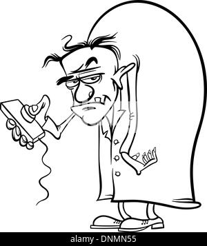 Cartoon noir et blanc Illustration de Spooky Halloween caractère scientifique maléfique pour Coloring Book Illustration de Vecteur