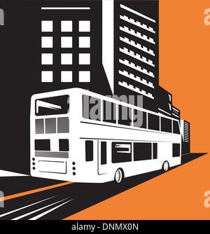 Illustration d'un double decker bus autocar avec des capacités en arrière-plan Illustration de Vecteur