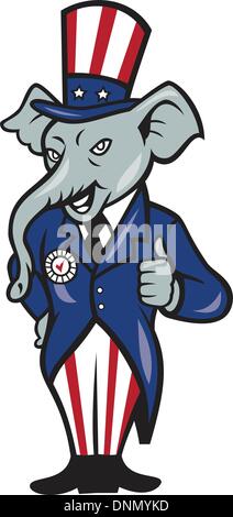 Illustration d'une mascotte éléphant républicain du parti républicain wearing hat et costume pouces fait en style cartoon. Illustration de Vecteur