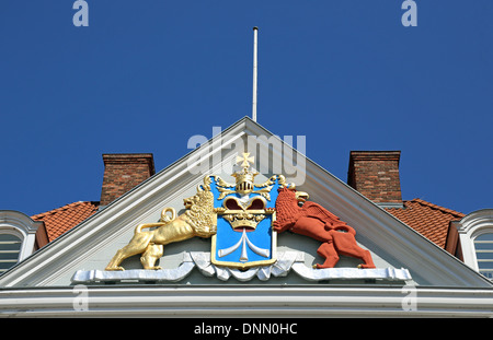 Stralsund, Allemagne, Suède Stralsund armoiries sur la façade d'une maison Banque D'Images