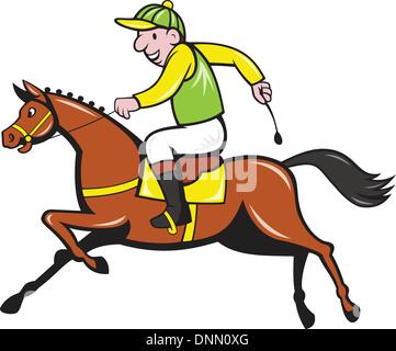 Illustration d'un dessin de cheval et jockey course équestre vu de côté. Illustration de Vecteur