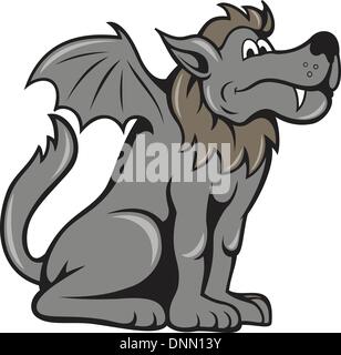 Illustration d'un monstre mythique kludde belge qui est un chien sauvage loup avec des ailes d'une chauve-souris fait en style cartoon. Illustration de Vecteur