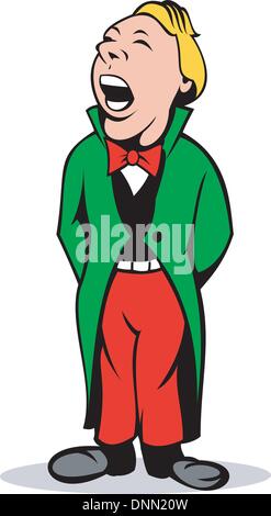 Cartoon illustration d'un chant de noël caroler dans costume vert rouge isolé sur fond blanc. Illustration de Vecteur