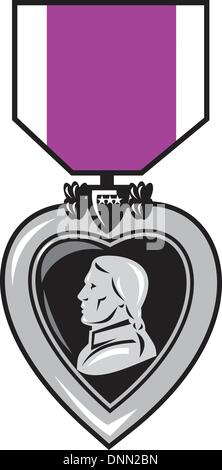 Illustration d'une médaille militaire de la bravoure, d'honneur et de la bravoure purple heart montrant un roi face tête figure Illustration de Vecteur