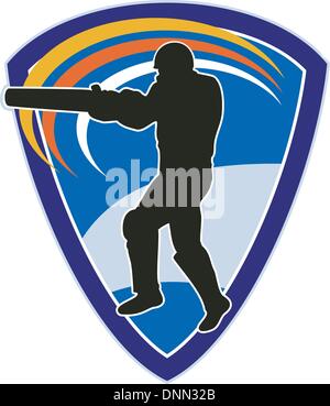 Illustration d'un cricket sports player batting silhouette batteur situé à l''intérieur de shield Illustration de Vecteur