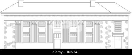 Dessin illustration d'un centre commercial ou un centre commercial building vue de l'avant d'élévation sur fond blanc Illustration de Vecteur