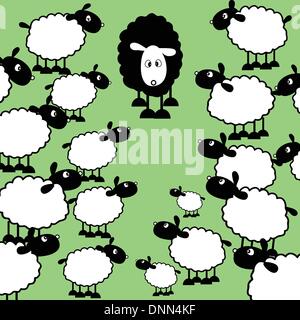 Un mouton noir parmi beaucoup de moutons blancs Illustration de Vecteur