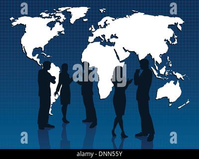 Silhouettes de gens d'affaires sur world map background Illustration de Vecteur