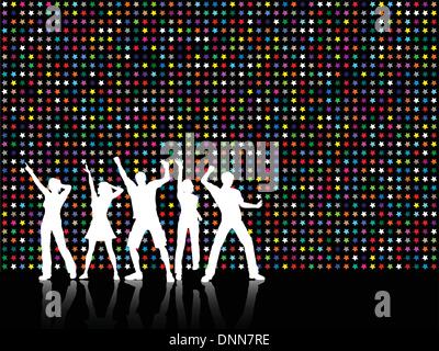 Silhouette de personnes dansant sur fond étoilé Illustration de Vecteur