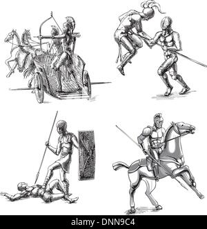 Les gladiateurs de la Rome antique. Ensemble de croquis en noir et blanc illustrations vectorielles. Illustration de Vecteur