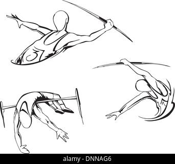 L'athlétisme. Série d'illustrations vectorielles en noir et blanc. Illustration de Vecteur