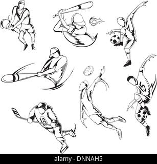Les sports d'équipe. Série d'illustrations vectorielles en noir et blanc. Illustration de Vecteur