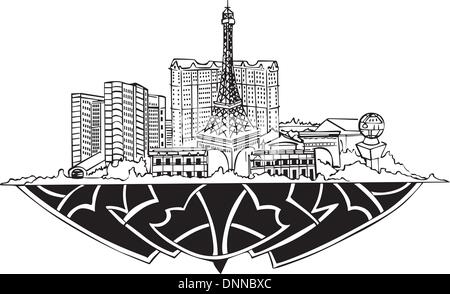 Las Vegas, NV d'horizon. Noir et blanc illustration vecteur EPS 8. Illustration de Vecteur