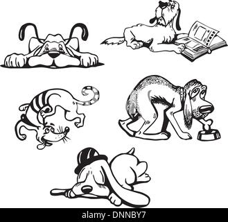 Ensemble de dessins de chien. Vector illustration noir et blanc. Illustration de Vecteur