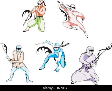 Vector set de ninjas japonais. Des tatouages. Illustration de Vecteur