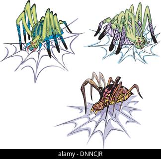 Araignées sur web. Série d'illustrations vectorielles colorées. Illustration de Vecteur