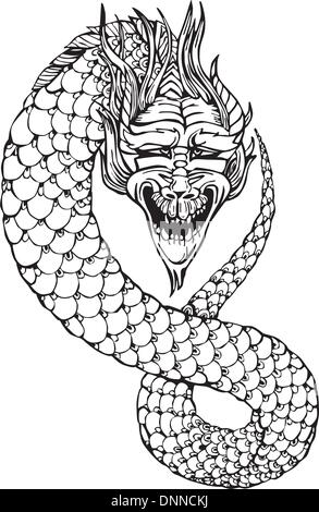 Apodes Oriental dragon. Vector illustration noir et blanc. Illustration de Vecteur