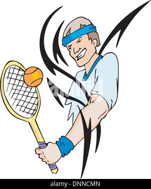 Joueur de tennis. Conception de tatouage vecteur couleur sportive. Illustration de Vecteur